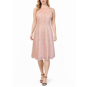 Aidan Mattox Sequined Sleeveless Midi Halter A-Line Cocktail Dress Pink Size 8